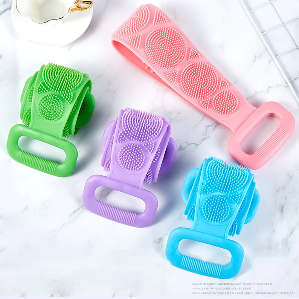 Silicone Back Scrubber Bath Brush Soft Loofah Shower Towel Bath Belt Body Exfoliating Massage Body Cleaning Strap Bathroom Tools