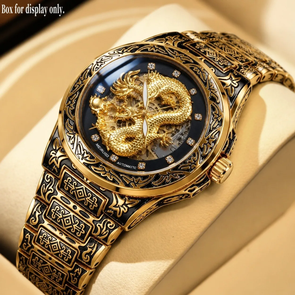 Vintage dragon pattern carved wristwatch for men, worn for daily business gatherings, mechanical wristwatch, vintage relief