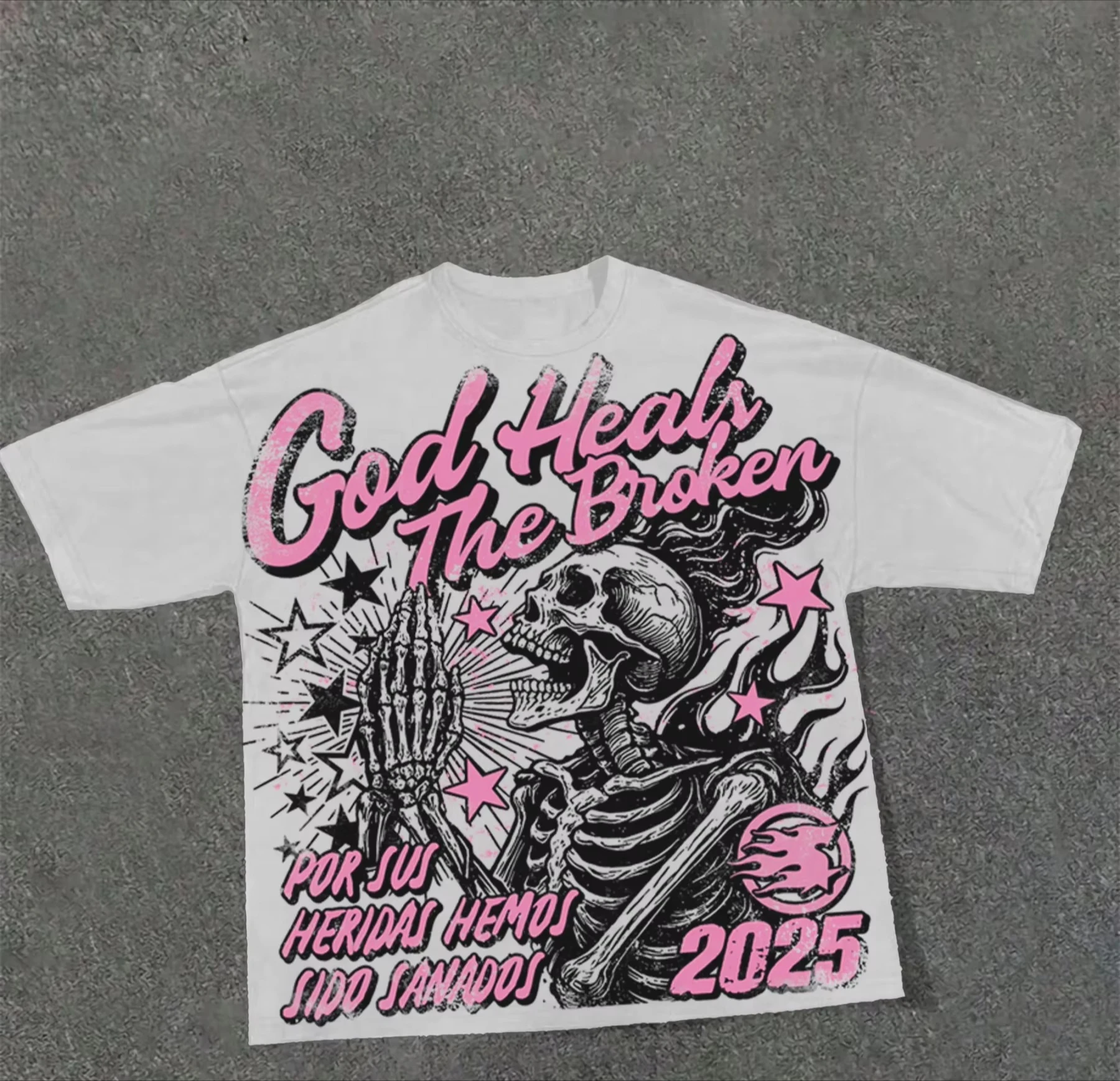 2026Vintage Skull Street T‑Shirt Kids Adults Y2K Aesthetic Skeleton Prayer Graphic Print Oversized Short Sleeve Casual Daily Tee