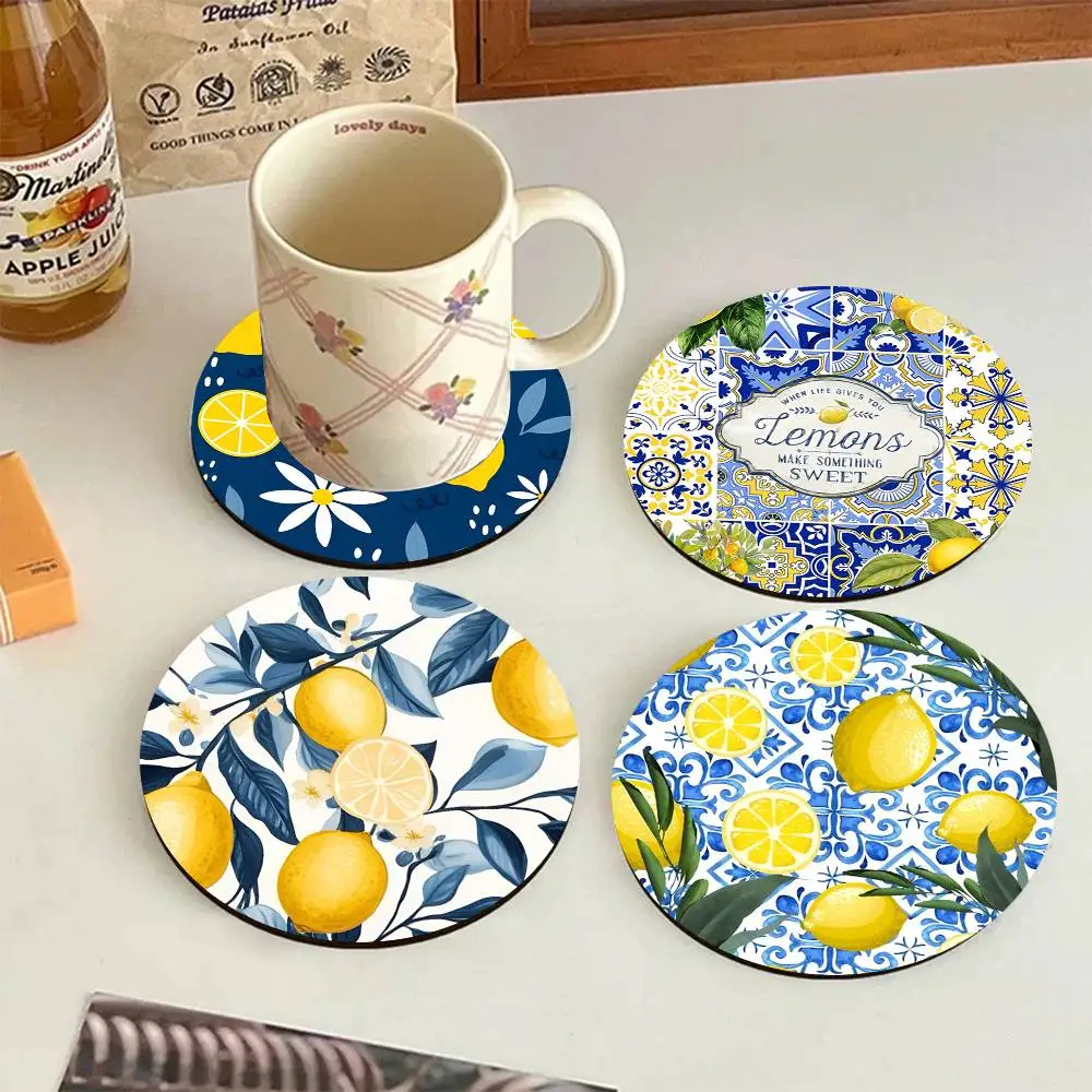 Lemon Fruit Pattern Art Wooden Coasters Heat-resistant And Non-slip Suitable For Restaurants And Cafes And Make Great Holiday