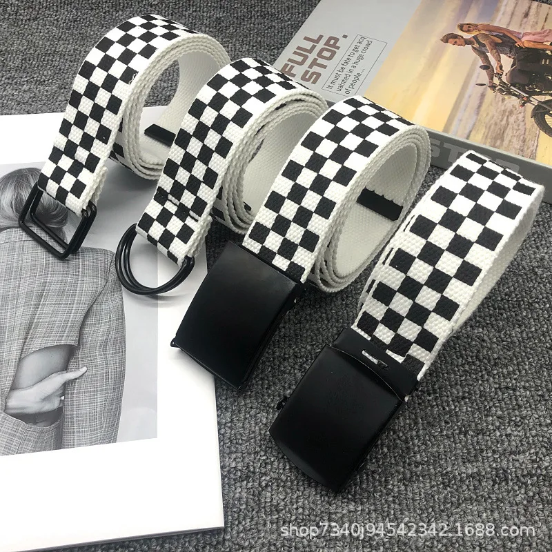 Classic Black and White Checkered Canvas Belt Men and Women 