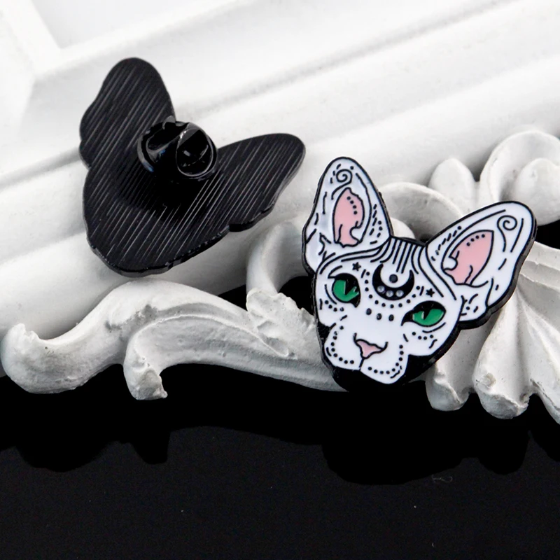 Mystical Cute Sphynx Cat Enamel Brooch Pins Badge Lapel Alloy Metal Fashion Jewelry Accessories Gifts