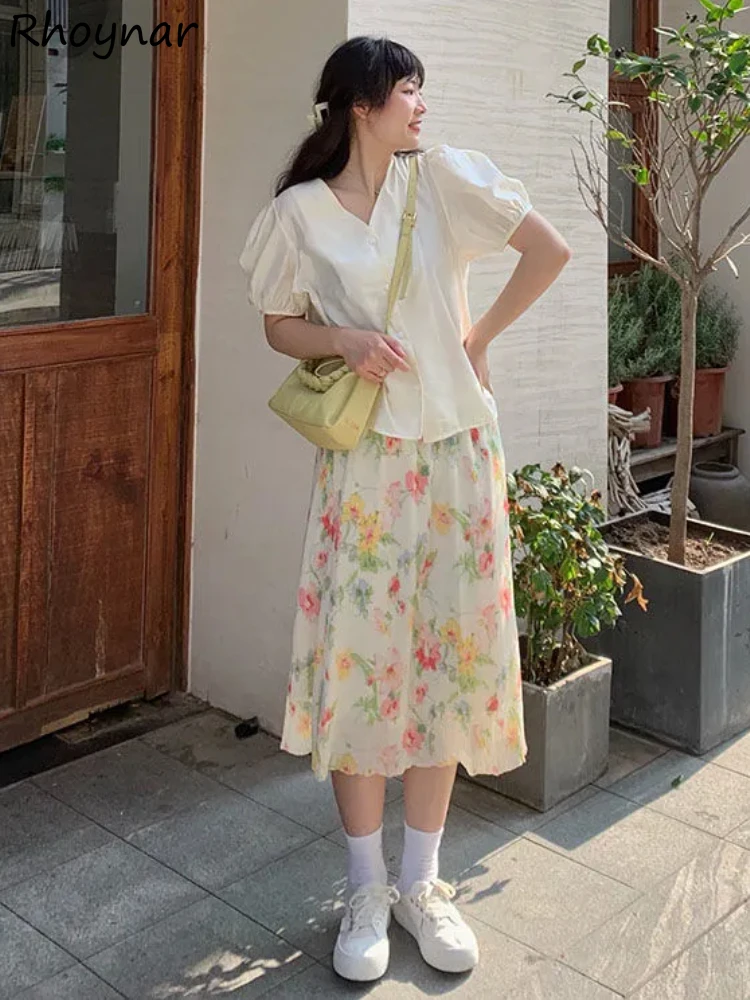 

Skirts Women Floral Midi High Waist Design Sweet Elegant Prairie Tender Holiday Korean Fashion Summer New Stylish Romantic Falda