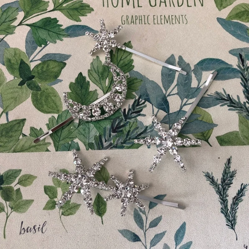 

Simple zircon moon star zircon hairpin for women fashion gold silver color gorgeous wedding hair accessory jewelry accessories