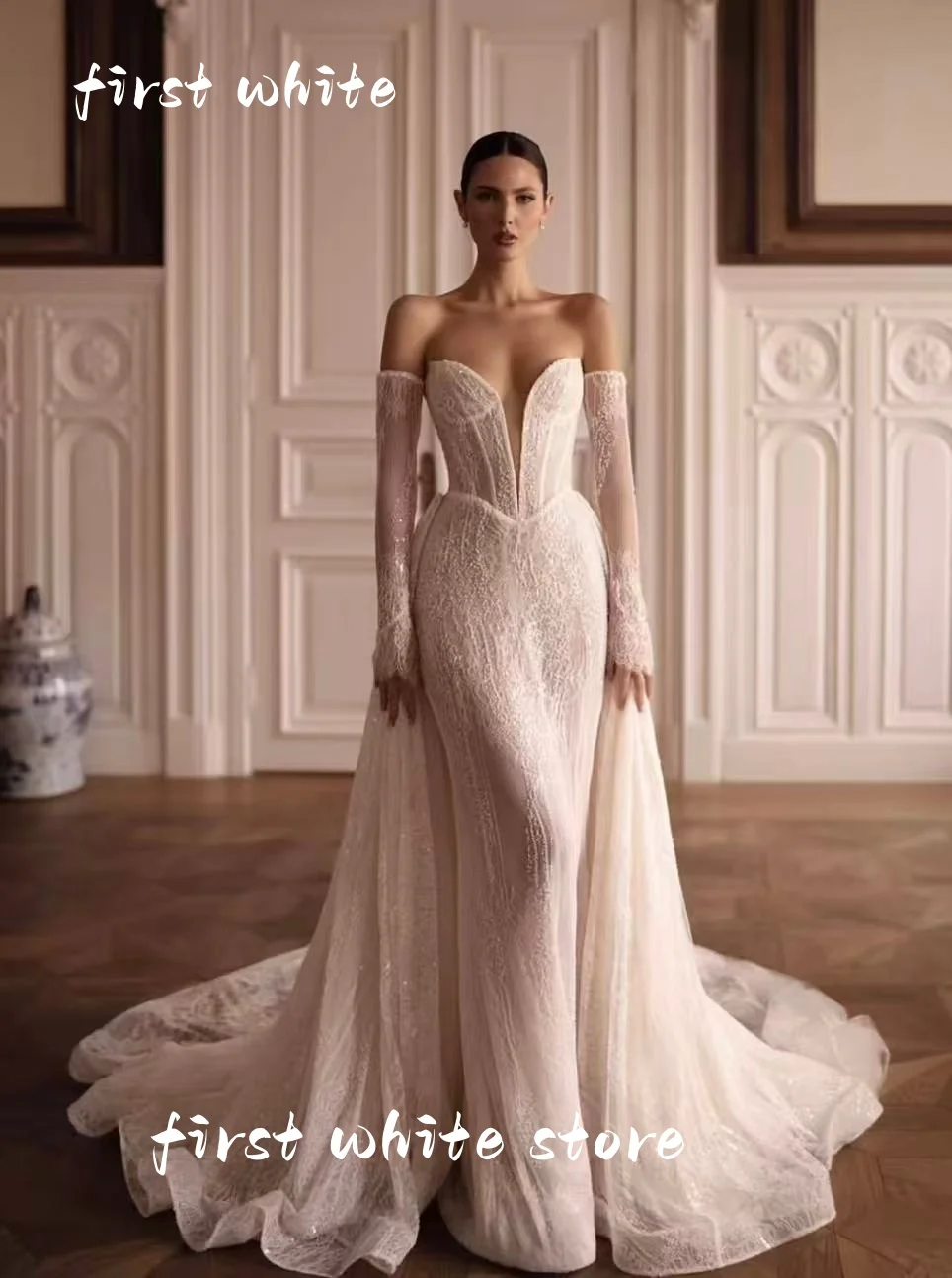 Customized 2026 High Quality Vintage Mermaid Tulle Wedding Dress Luxury Long Sleeve Sweetheart Bridal Gowns