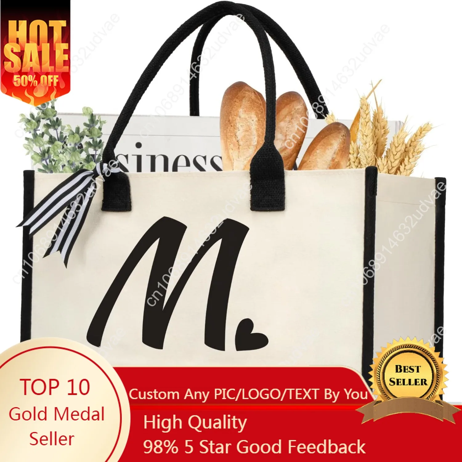 

Initial Canvas Tote Bag, Personalized Beach Jute Bag Present for Women Holiday,Friends Birthday Gift,Wedding, New Year