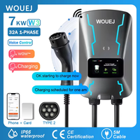 WOUEJ EV Charging Station W3 Type 2 7KW 32A 1 Phase Electric Vehicle Charger Wallbox  APP Voice  Control RFID Card  LCD Screen