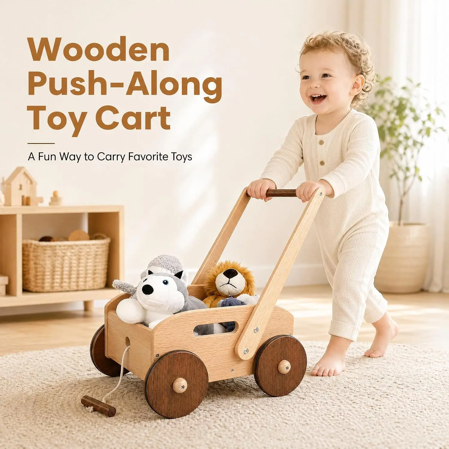 Wooden Baby Walker, Adjust Speed Learning Walker, Baby Push Gifts