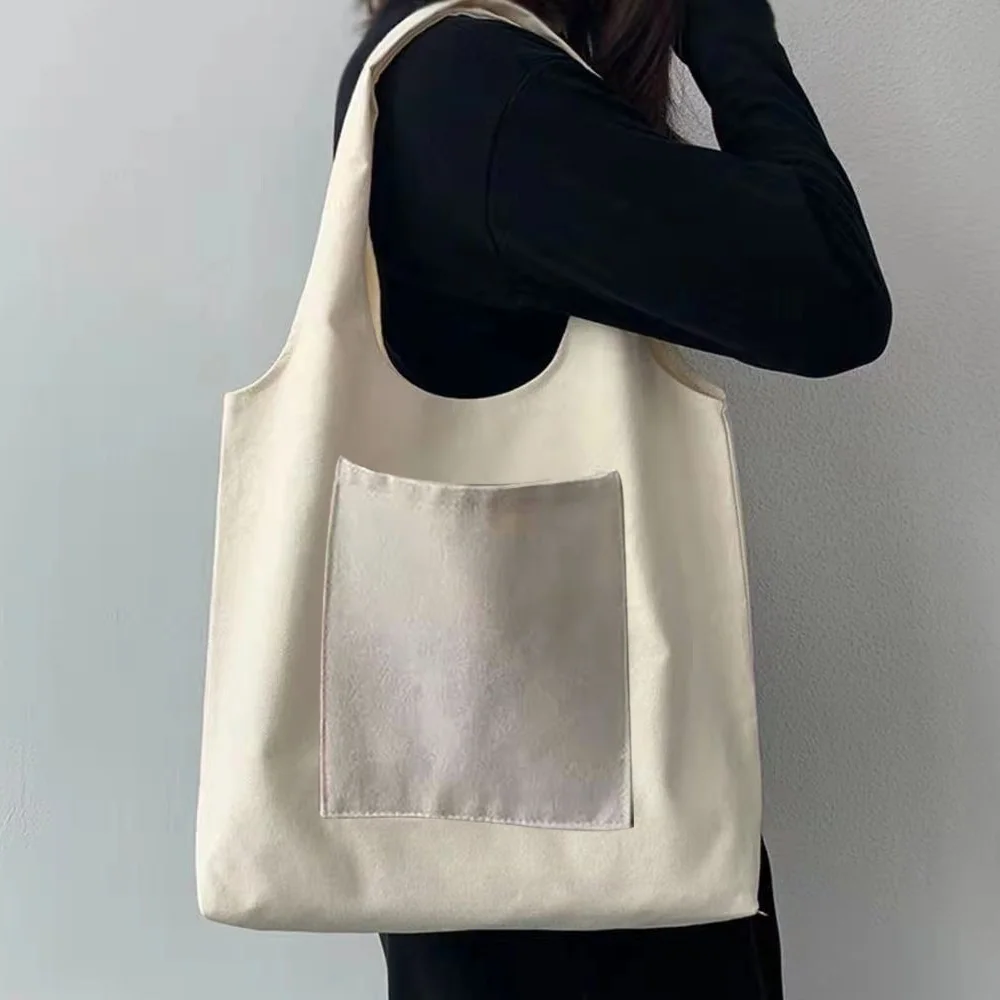 Fashion Shopping Bag Woman Bag Custom Name Letter Series Beige Reusable Harajuku Commuter Simple Large Capacity Handbag Tote Bag