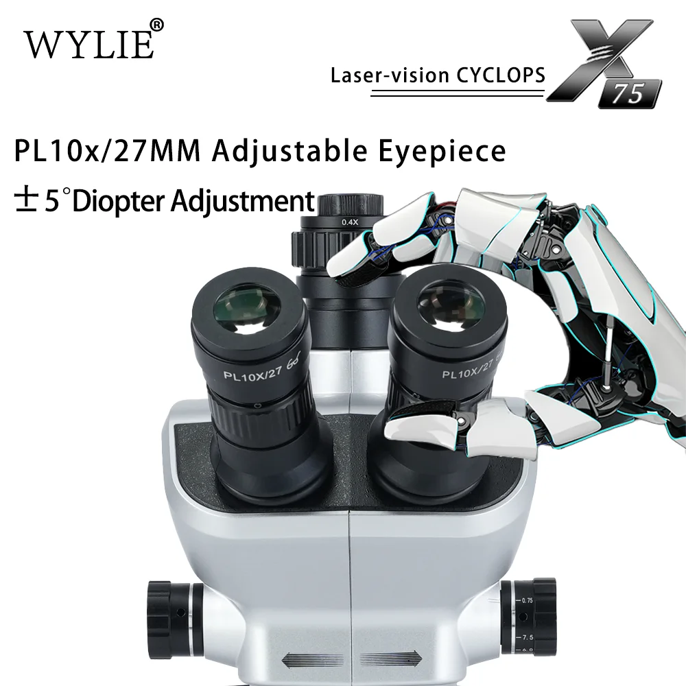 WYLIE X75 Three Eye Stereomicroscope PL10x/27MM Adjustable Eyepiece 0.75-7.5X Continuous Zoom for PCB Motherboard Repair Tool