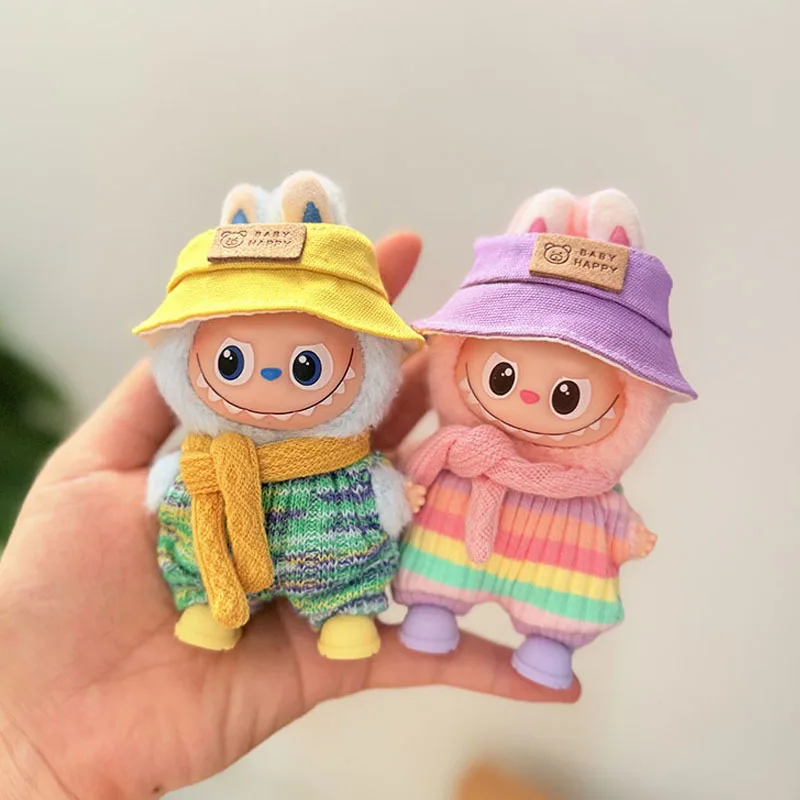 

Hot-selling 10cm Labubu Mini Doll Clothes Rainbow Clothes Cute Clothing Hanging Accessories with Funny Shoes Hat Scarf