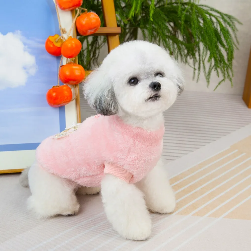 New Chinese Style Dog Sweater Flannel Warm Puppy Plush Vest New Year Costumes Embroidery Pattern Jumpsuit for Small Medium Dogs