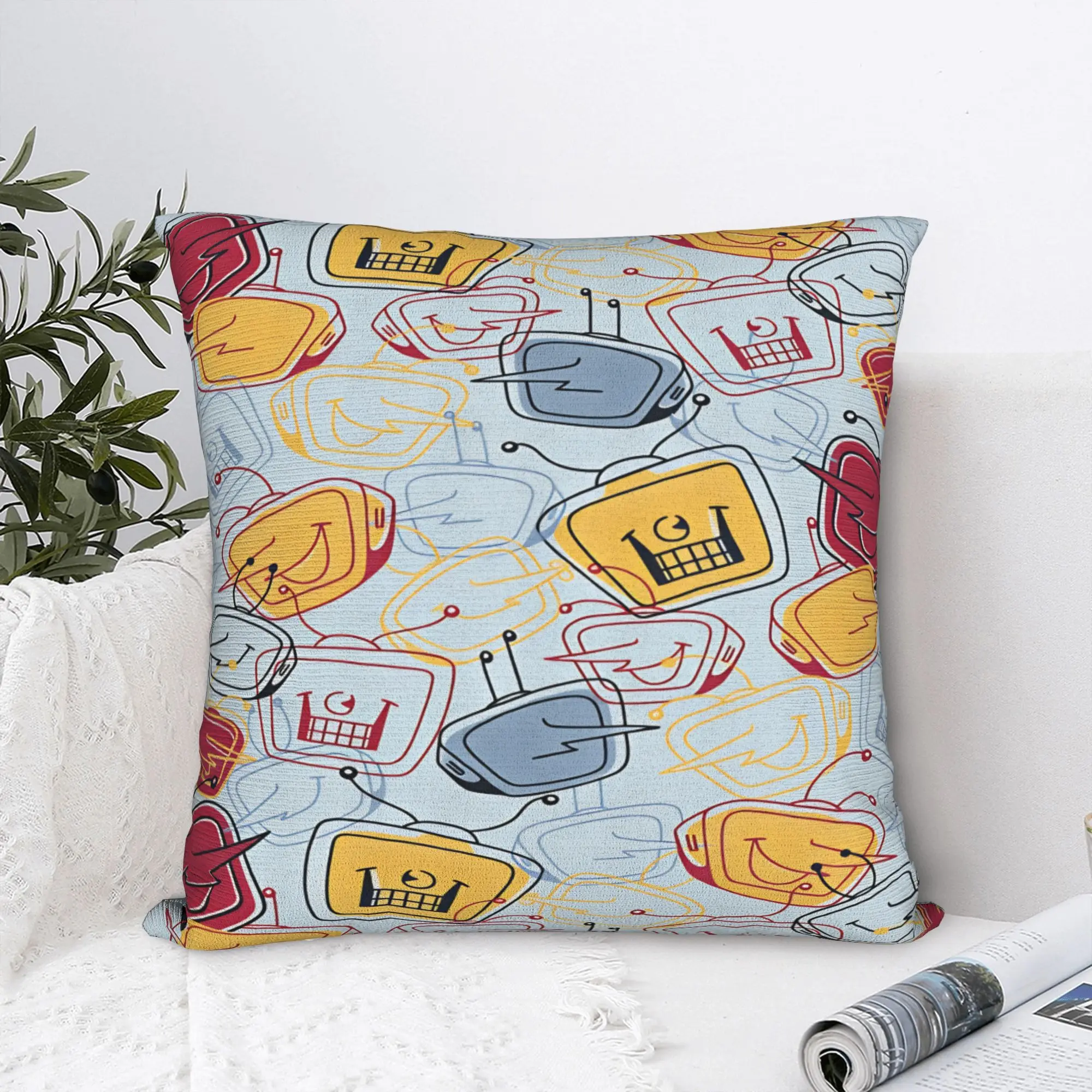 Pillow Cover Deltarune TV Head Character Line Art  Vintage Pillow Case For Office Car Home Decor Pillowcases