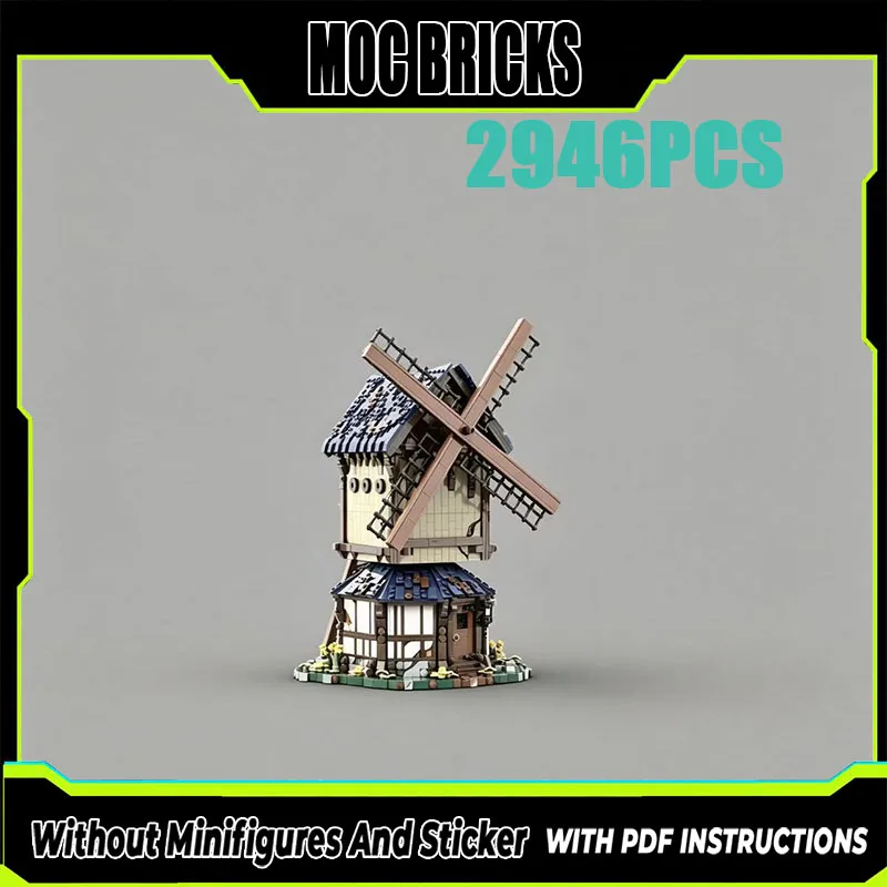 MOC building blocks, classic medieval windmill module technology, bricks toys