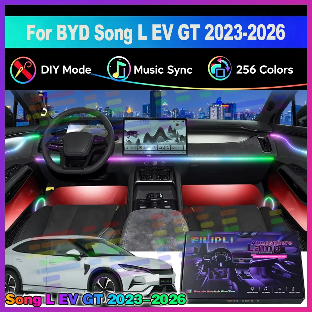 

14/18 In1 Car Interior Ambient Lamps Colorful Atmosphere Lights Auto LED Neon Strip For BYD Song L EV GT 2023 2024 2025 2026