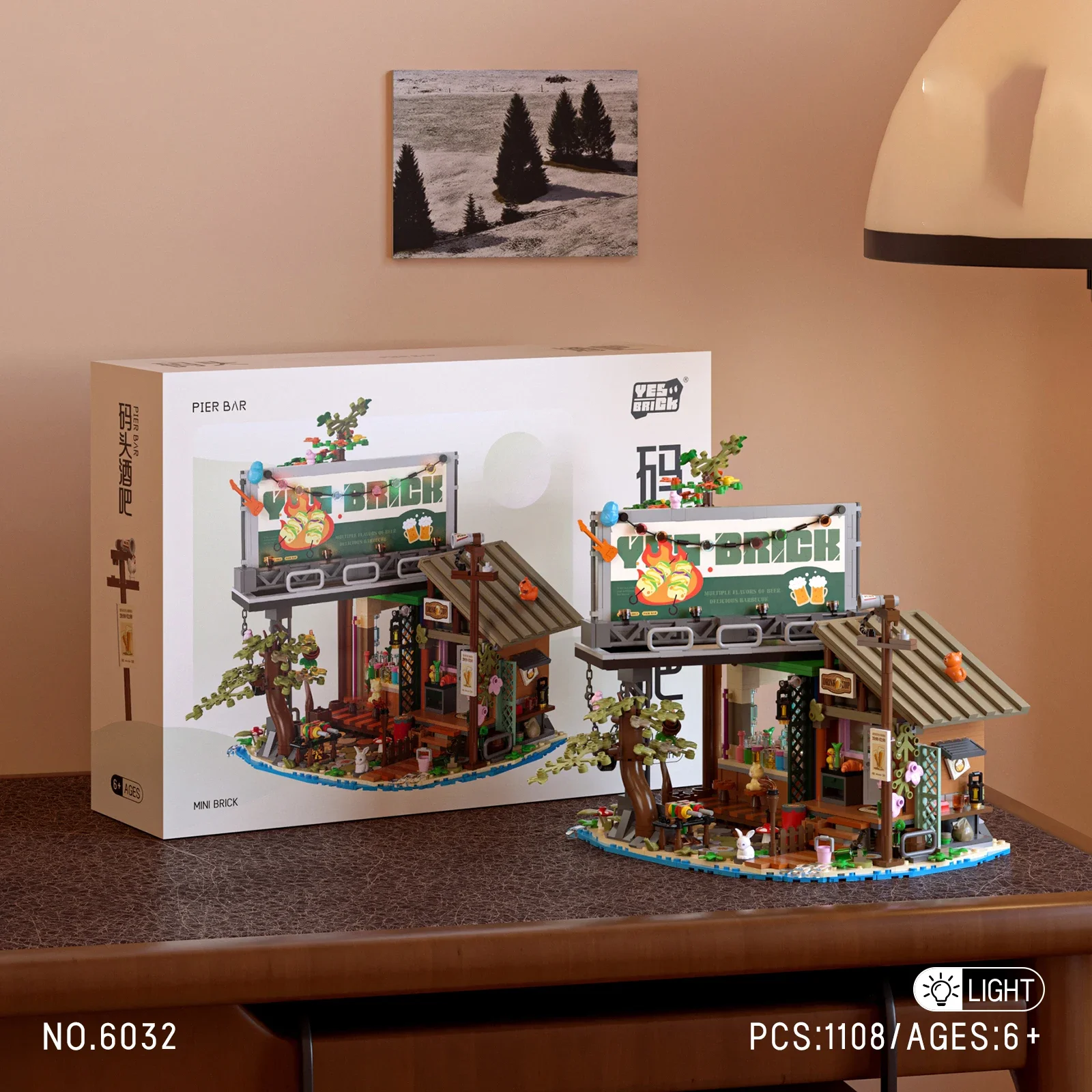 1108 Teile MOC City Street View Serie Pier Bar Kleine Partikel Puzzle Montage Bausteine Pub Festival Spielzeug Geschenke