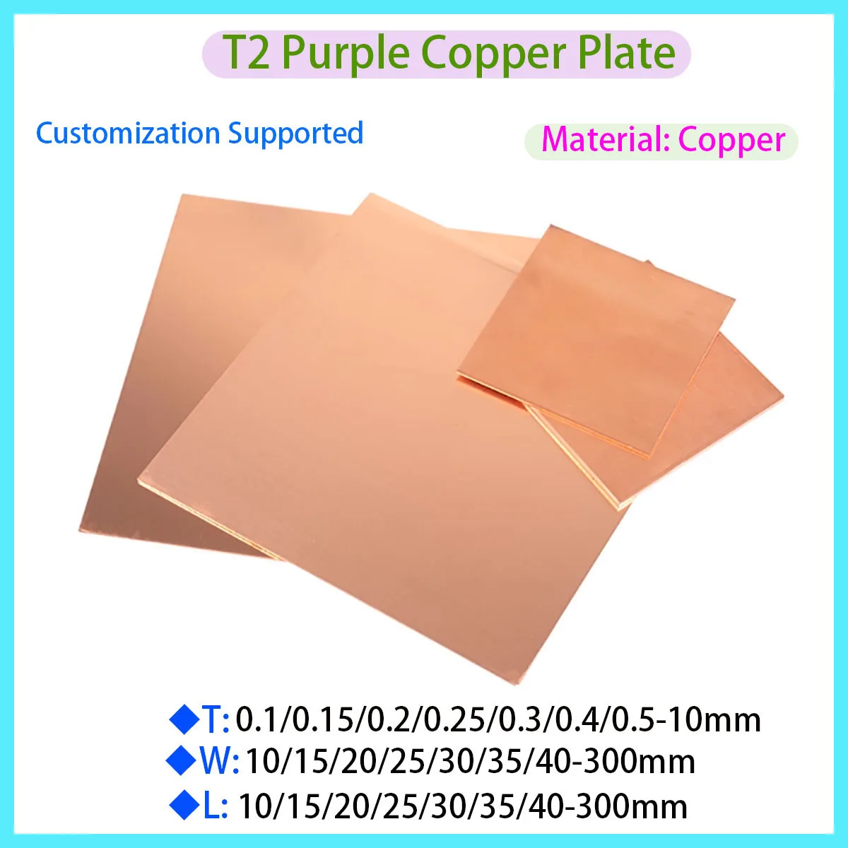 

T2 Copper Sheet, Metal Plate 99.9% Pure Copper Plate Thickness 0.1/0.15/0.2/0.25/0.3/0.4/0.5-10mm