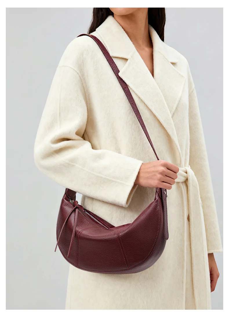 Aidrani Echtleder Halbmond-Unterarmtasche, Minimalistischer High-End-Stil, Vielseitige Rindsleder-Umhängetasche für den Alltag – Detail 2