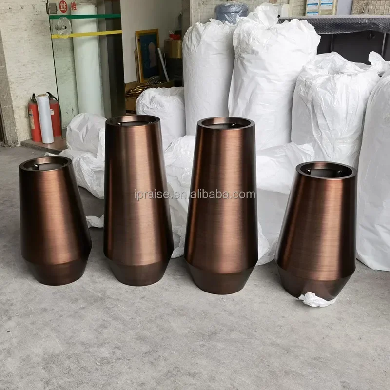 Luxury Home Decor Stainless Gold Large Planter Pot / Big Outdoor Flower Pots / Metal Tall Flower Vase for living room