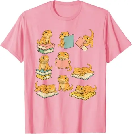 Lustiges T-Shirt mit bärtigen Drachen, die Bücher lesen, Y2k Back To School Reader Graphic Apparel, T-Shirts für den ersten Schultag, für Schüler und Lehrer – Detail 7