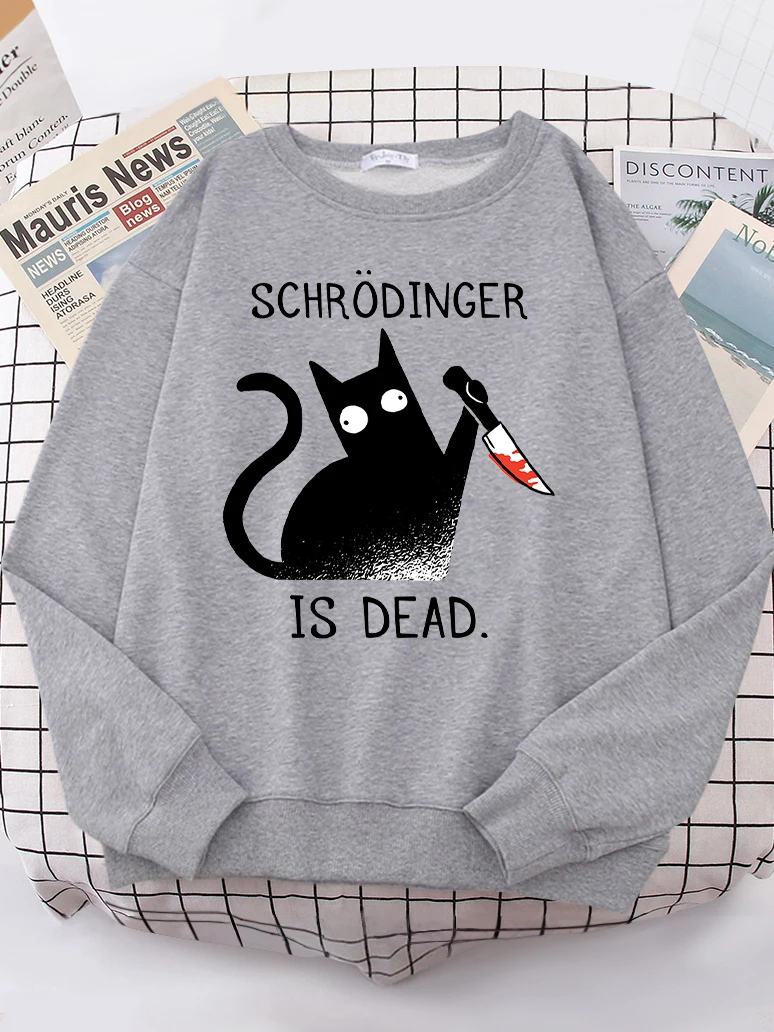 Sudadera con capucha con estampado de gato de Schrodinger para mujer, Top de gran tamaño con cuello redondo, Hip-Hop, manga larga, Animal divertido,