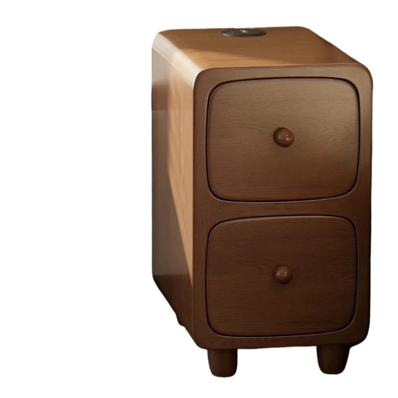 

Solid wood bedside table Bedroom mini ultra-narrow side cabinet with lamp wireless charging rack