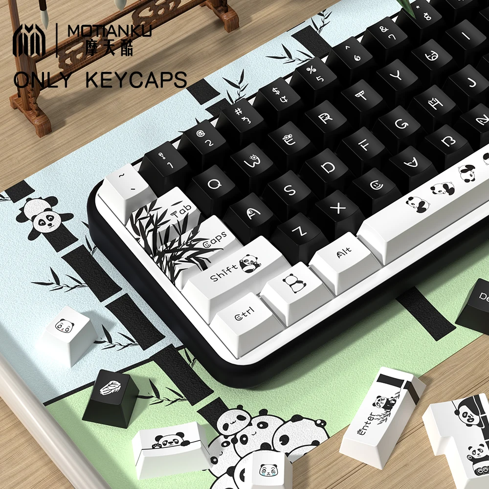 Imagem -04 - Keycaps Tema Panda para Teclado Mecânico Perfil Cereja Keycap Personalizado 7u e Iso Key Cap