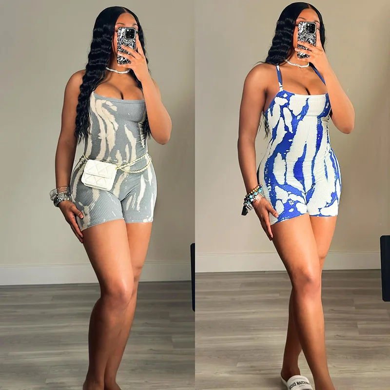 

Spaghetti Strap Sexy Rompers Women 2024 Summer New Fashion Contrast Stripe Sleeveless Casual Sports Slim Fit Playsuits