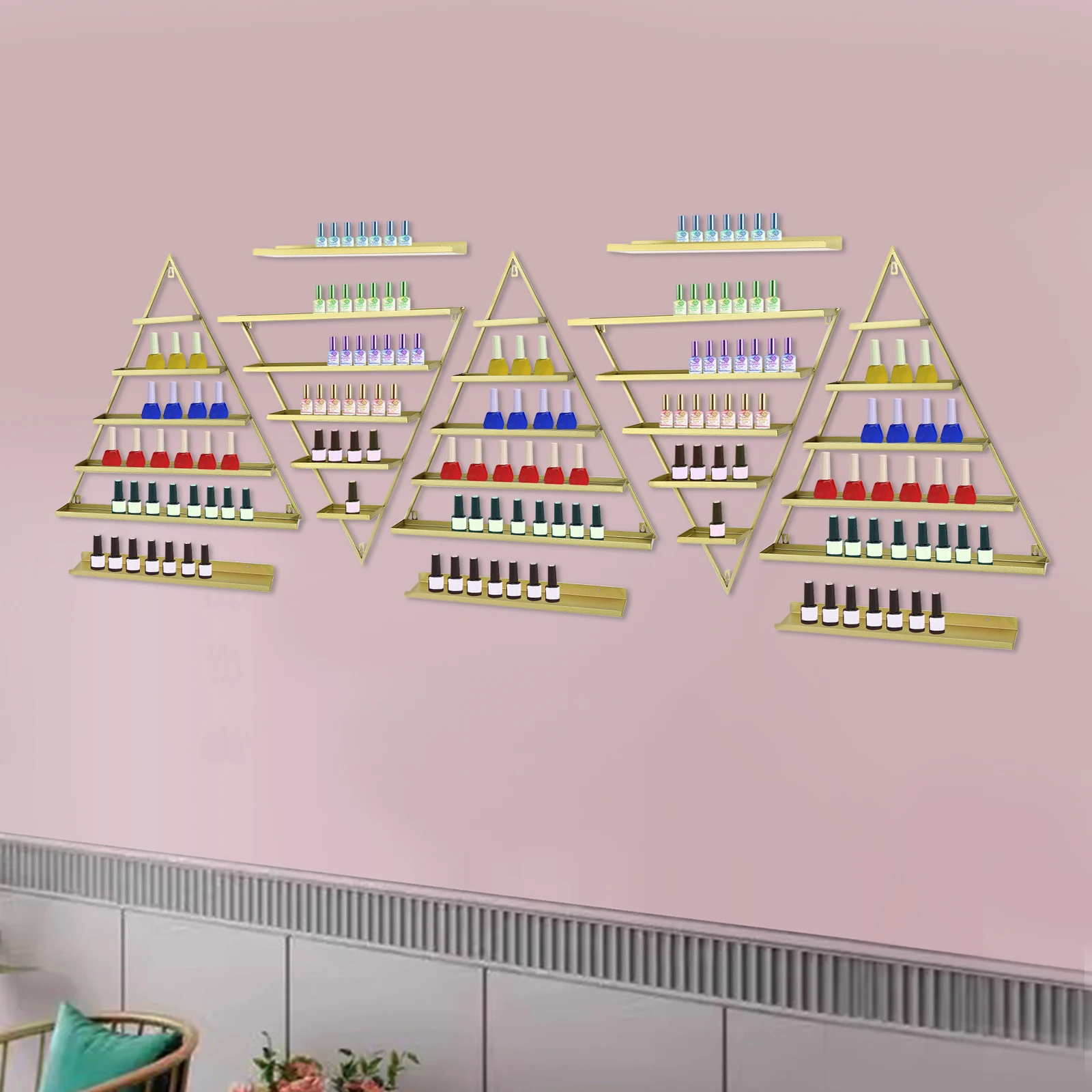 

10PCS Triangular Nail Polish Racks 5 Triangular Racks and 5 Horizontal Bars Wall-mounted Nail Polish Racks for Cosmetics