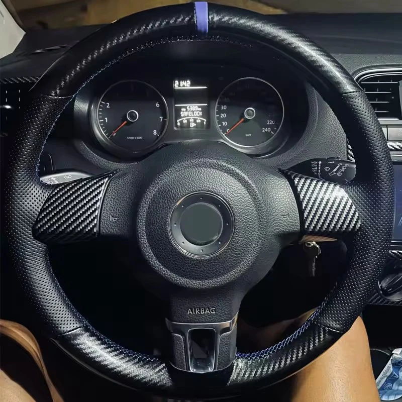 Car Steering Wheel Cover Braid Hand Sewing Anti-Slip Carbon Fiber Leather For Volkswagen Golf 6 Mk6 VW Polo Mk6 Car Accessories
