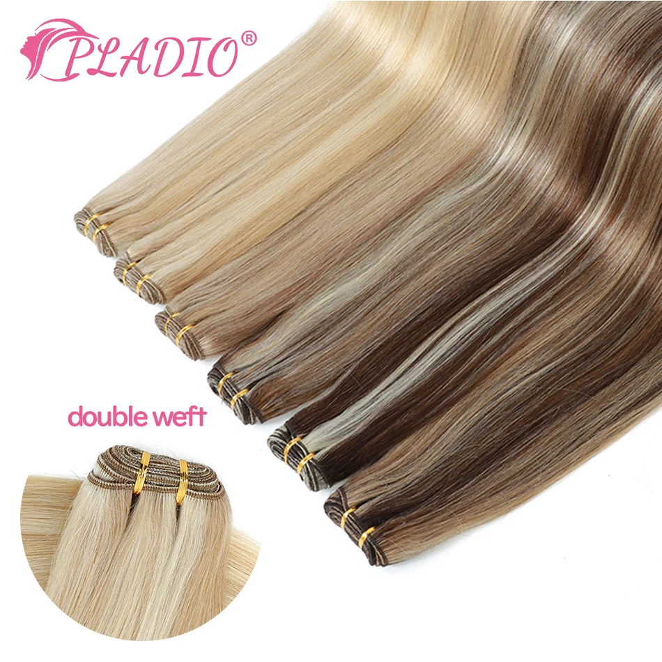 Pladio trama de cabelo humano tece pacotes de cabelo reto remy trama de cabelo natural extensões de cabelo humano 10 "-26" trama dupla para salão de beleza