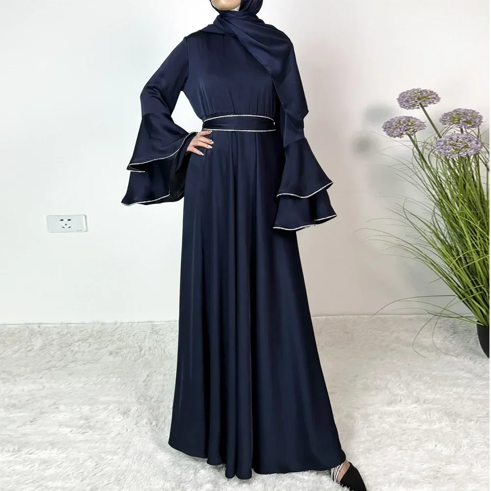 Eid Ramadan ensemble musulman Abaya pour femmes dubaï Hijab Robe ceinturée Jalabiya turquie caftan Islam vêtements Robe Caftan Marocain Femme