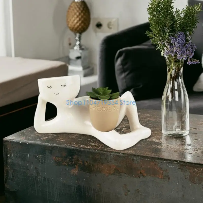 0XLD Artificial Potted Plant Fake Succulents Artificial Potted Human Shaped