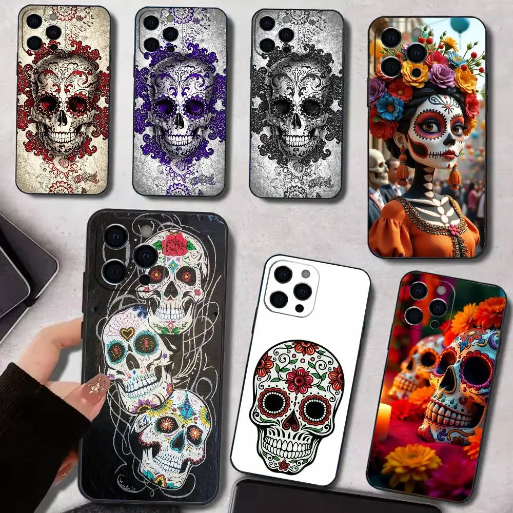 

M-Mexican C-Catrina Skull Phone Case For iPhone 17,16,15,14,13,12,11 Plus,Pro Max,XS,Soft Silicone Black Cover