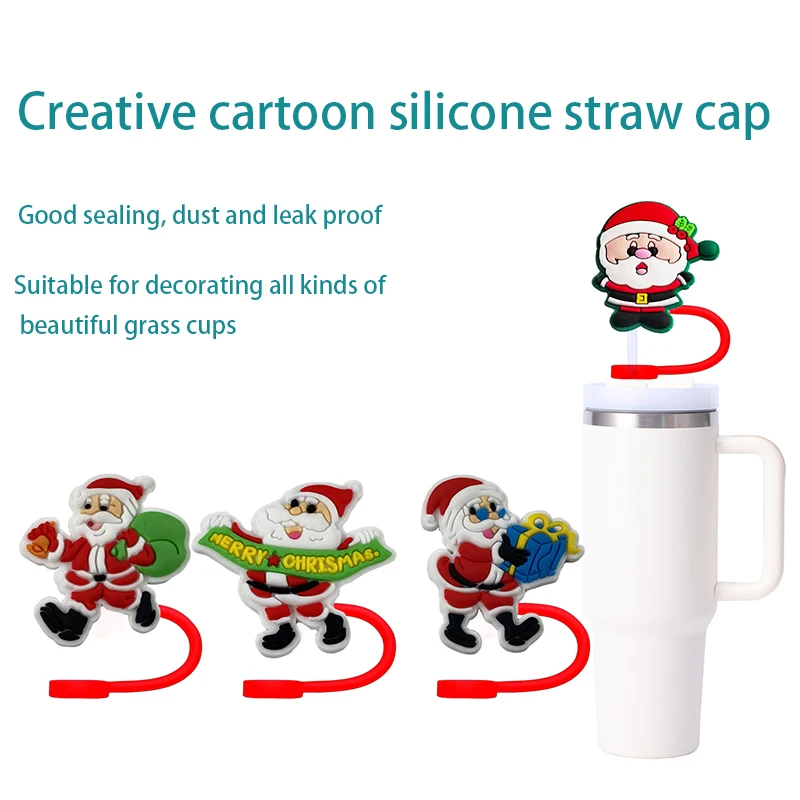 Christmas Cartoon Series Silicone Straw Cover10mm Drink Straw Plug Reusable Splash Proof Drinking Cup Straw Cap Stylish pendant