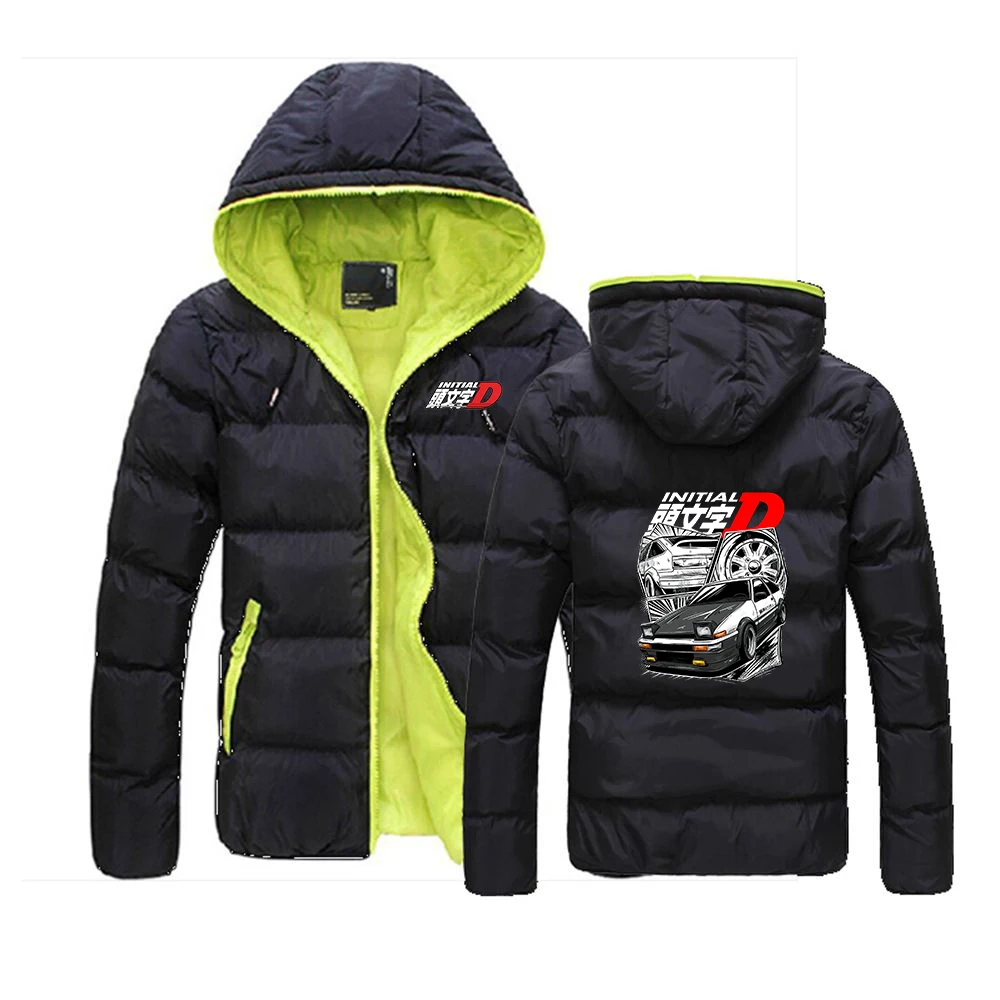 Stand Collar Warm Hoodies Initial D JDM Car Illustration Logo Print Cold Protection Mountaineering Suit Jacket Coat