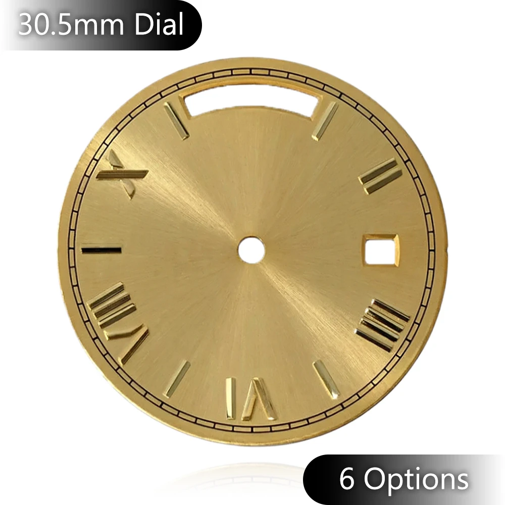 30.5mm Sunburst Watch Dial Roman Numerals No Lume Fits Miyota 8285 Multi Color Mod Replacement Date Window Watch Accessories