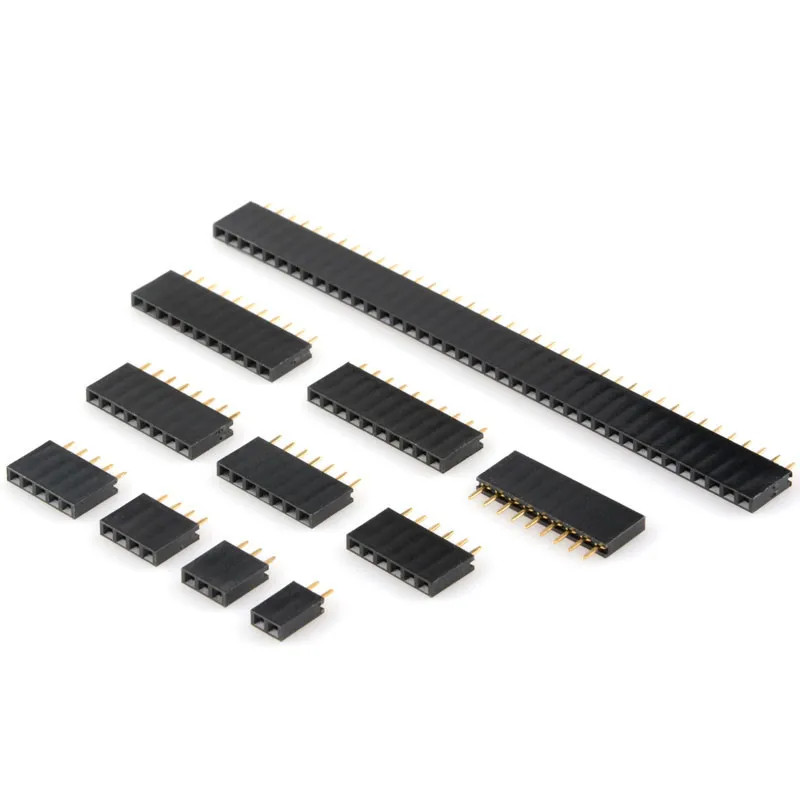 2.54mm Pitch Single Row Female 2~40P PCB socket Board Pin Header Connector Strip Pinheader 2/3/4/6/10/12/16/20/40Pin For Arduino