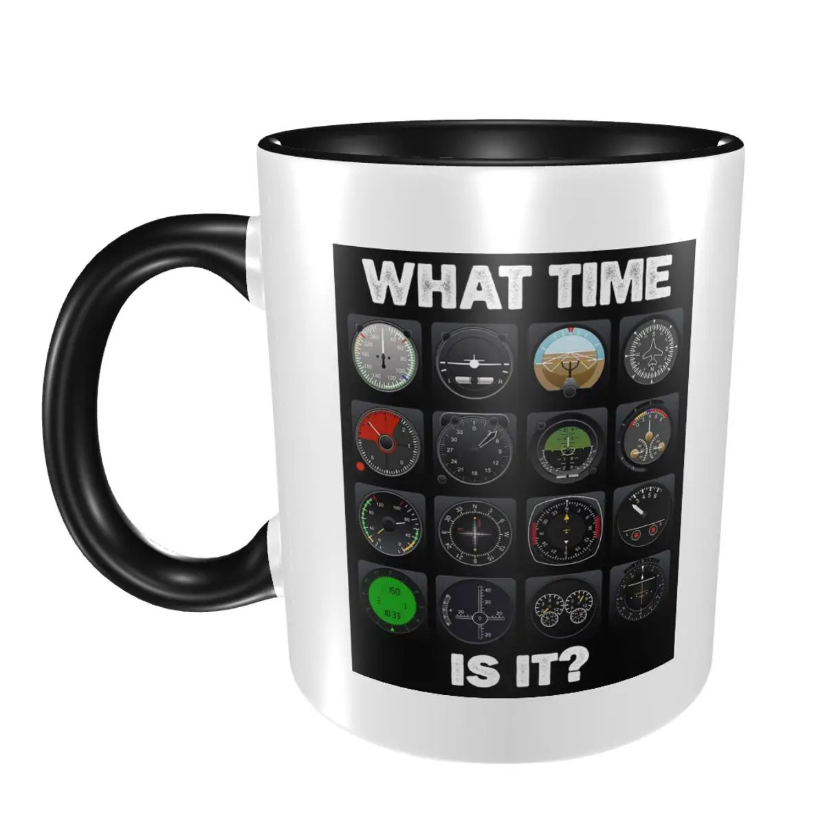 

What Time Is It Flight Instruments Mug Funny Ceramic Coffee Cups Tea Mugs Milk Cup Drinkware Gift for Woman Man
