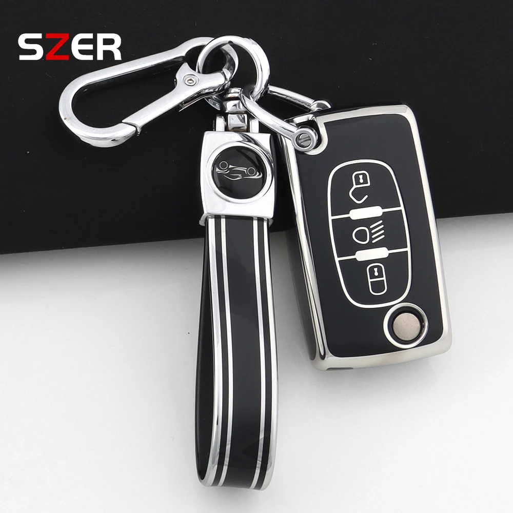 

TPU Car Flip Key Case Cover Shell For Peugeot 107 207 307 308 407 607 3008 5008 For Citroen Xsara Picasso C5 C6 C8 Fob Keychain