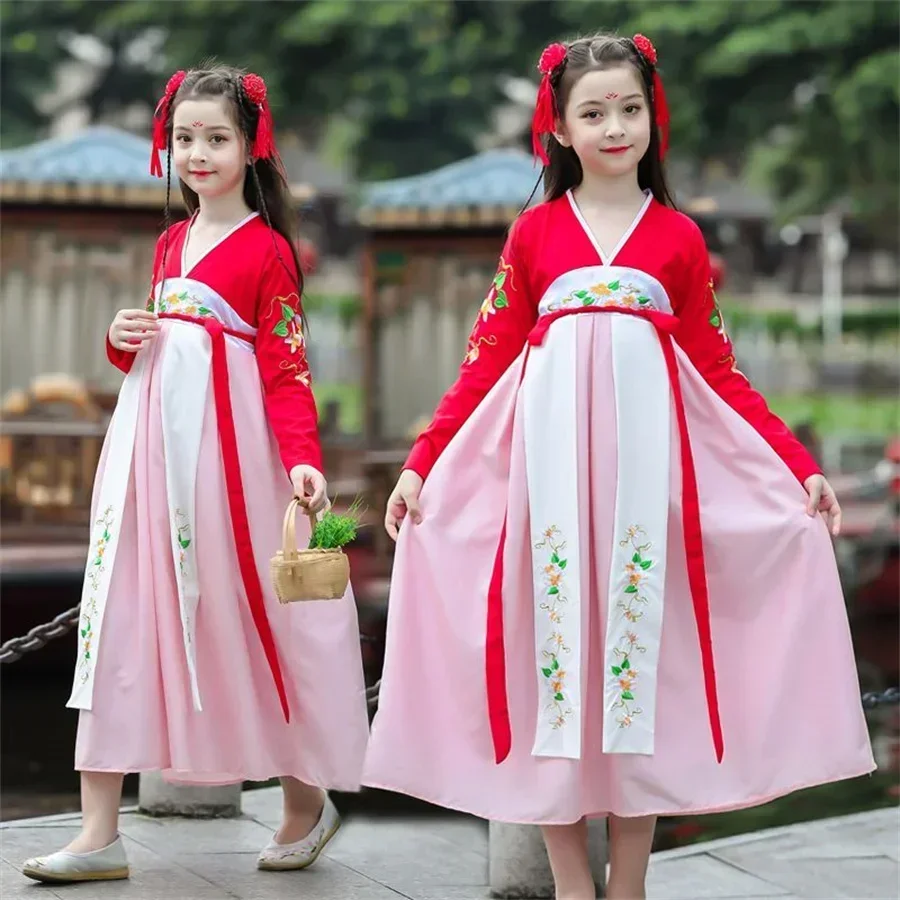 Disfraz de Hanfu chino para niña, vestido de renda para bebé, traje Tang de princesa, vestido tradicional chino