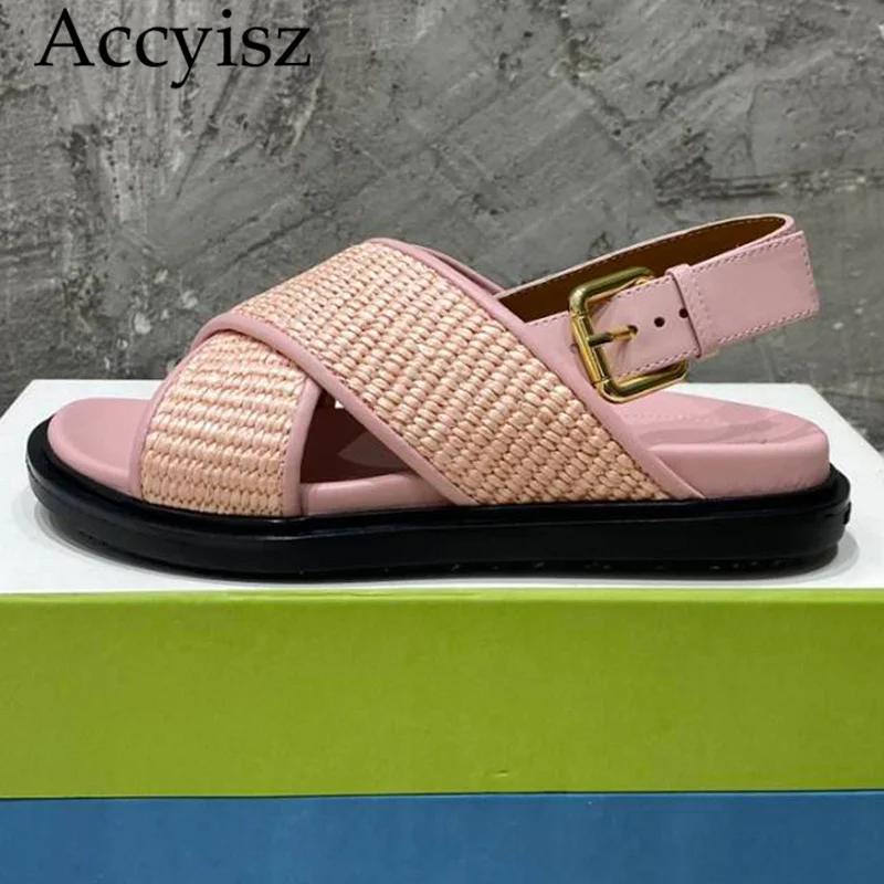 

Summer New Versatile Simple Thick Sole Sandals Women's Solid Color Knitted Comfortable Sandals Daily Casual Commuter Shoes 2024