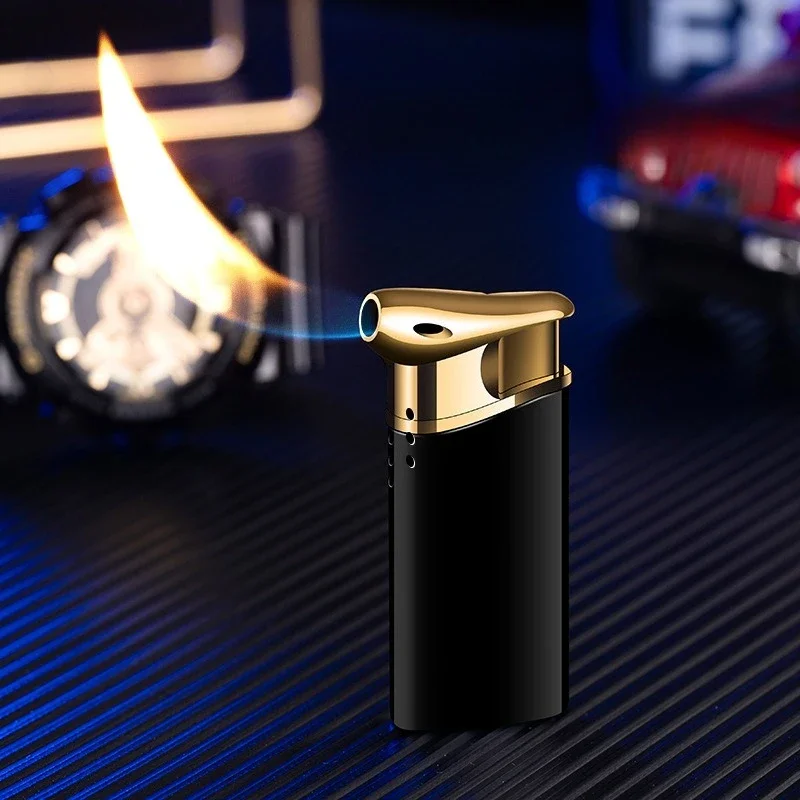 Schuine vlampijpaansteker, open vlam butaan hervulbare metalen aansteker, geschikt voor tabaksnippers, droge rookontsteking
