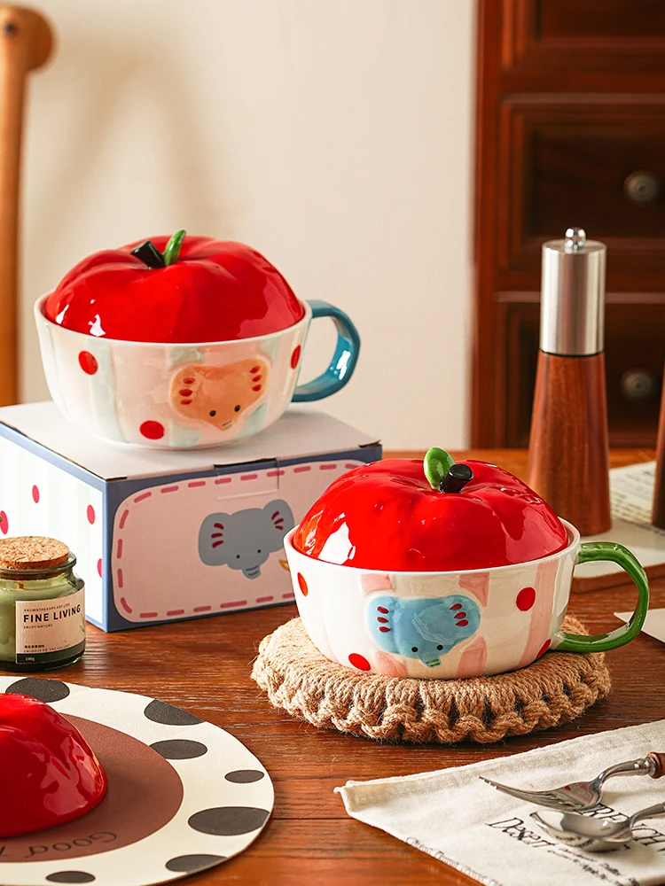 

Cute Cerc Soup Bowl with Handle Underglaze Color Instant Noodles Bowl Meal Bowls Student Personal Use Dining Utensils