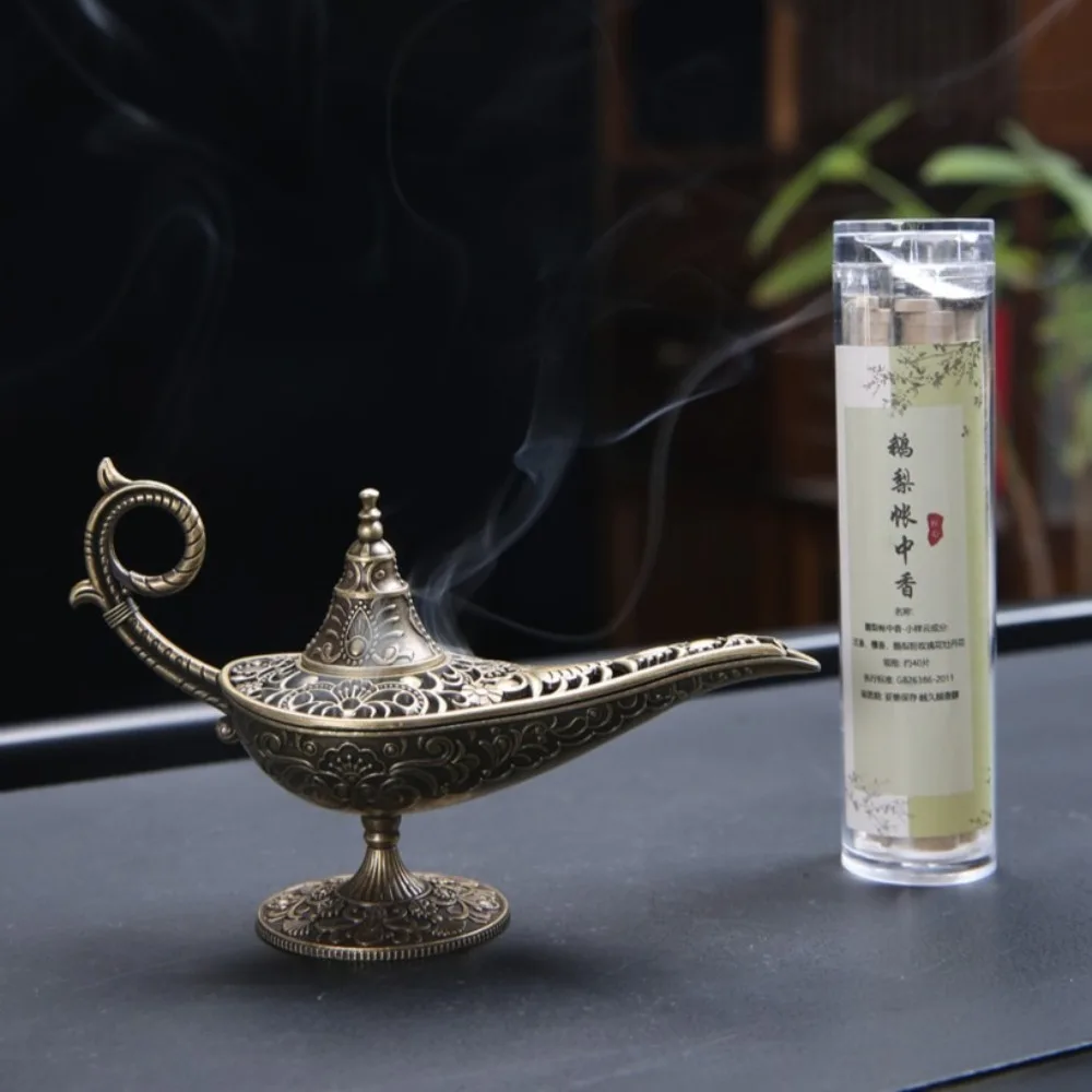 New Antique Style Incense Burner Metal Air Purification Wishing Aladdin Lamp Gifts Aroma Furnace for Tabletop Ornaments