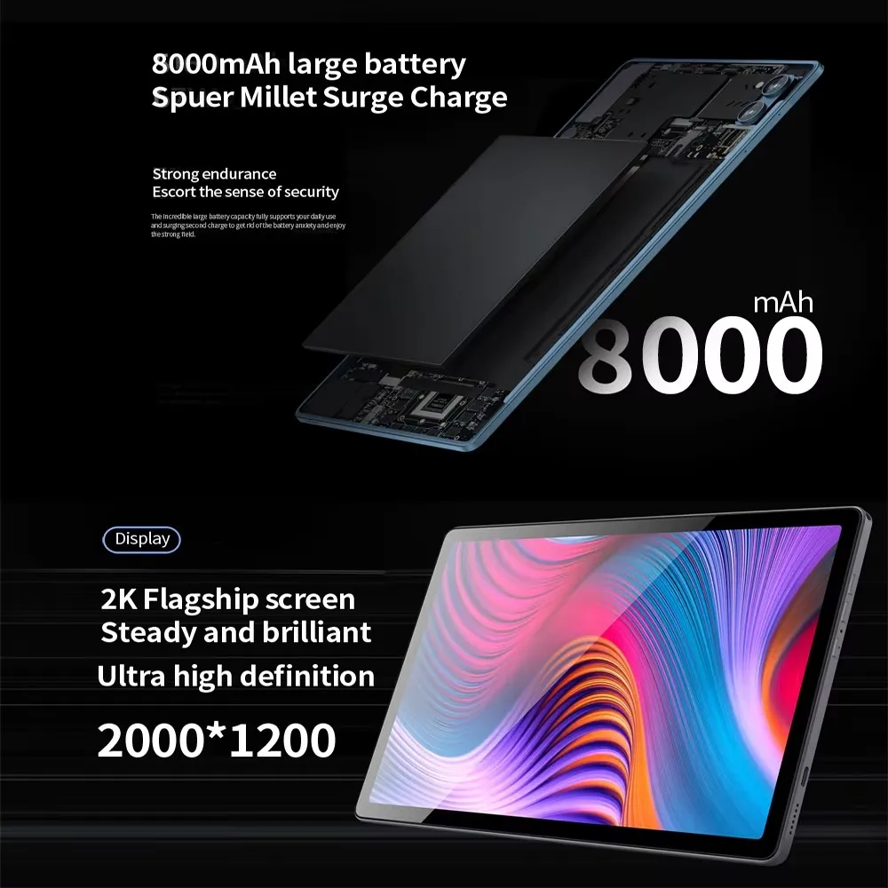 Version mondiale nouveau 10.36 pouces 5G WiFi tablettes 2K FHD affichage Android Octa Core 8GB RAM 256GB ROM double 4G LTE tablette Pc 8000mAh