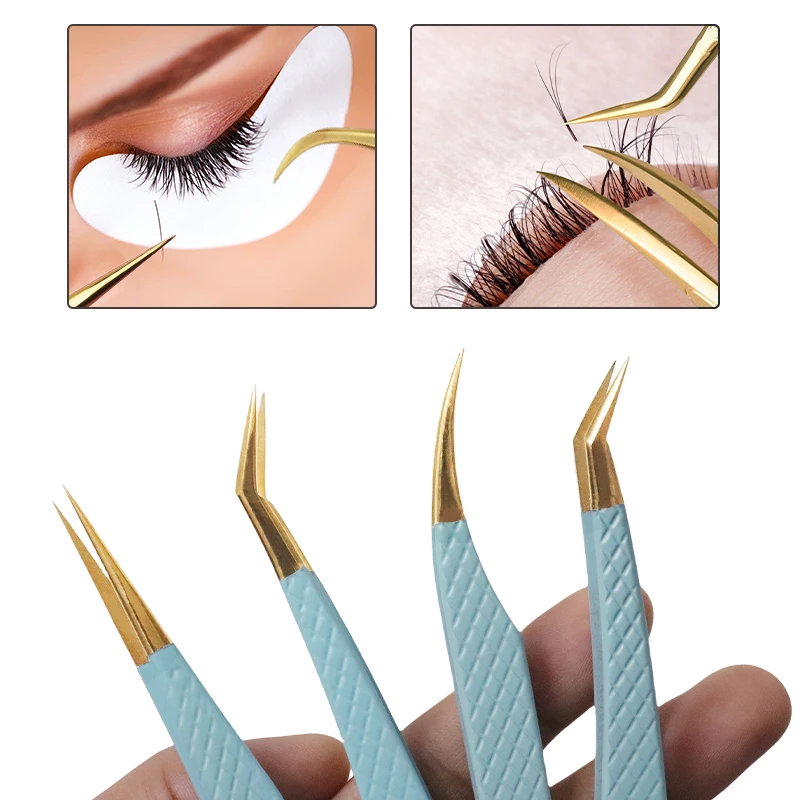 1 Stuks Wimperverlenging Pincet Blauw Roestvrij Staal Superhard Pincet Fiber Tips Hoge Precisie Antistatische Lash Pincet