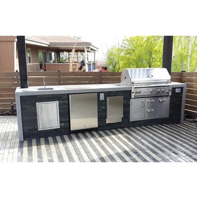 Outdoor Kitchen Commercial Charcoal Trolley Barbeque Grills With Fridge And Gas Grills Roast Chicken Steak