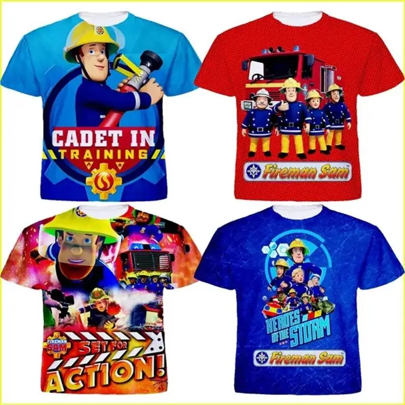 

Anime Kids Tee Shirts 3d Fireman Sam Graphic T Shirt for Men Clothing Pop Hot Sale Boys Short Sleeved T-shirt Funny Kid y2k Tops