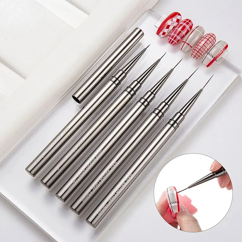 

Manicure Liner Brushes Set Acrylic UV Gel Extension Pen Nail Polish Painting Drawing Brush Coffee Colored Metal Handle DIY Art
